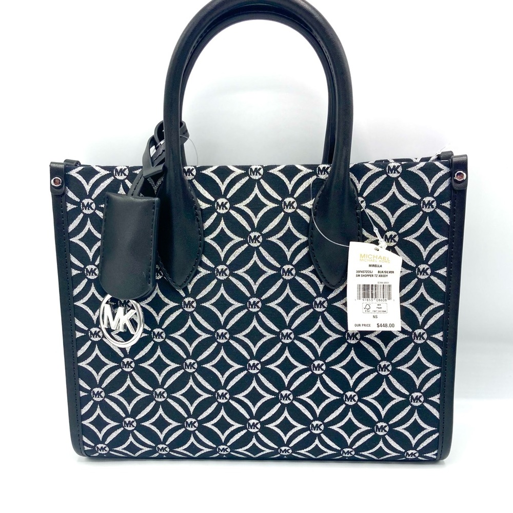 Michael Kors Mirella Blk/Silver SM Shopper Tote Crossbody